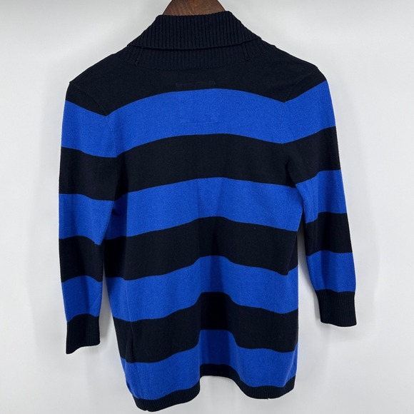 Y2K Hollister Womens Blue Black Striped Open Front Shawl Collar Cardigan Small - Picture 7 of 13